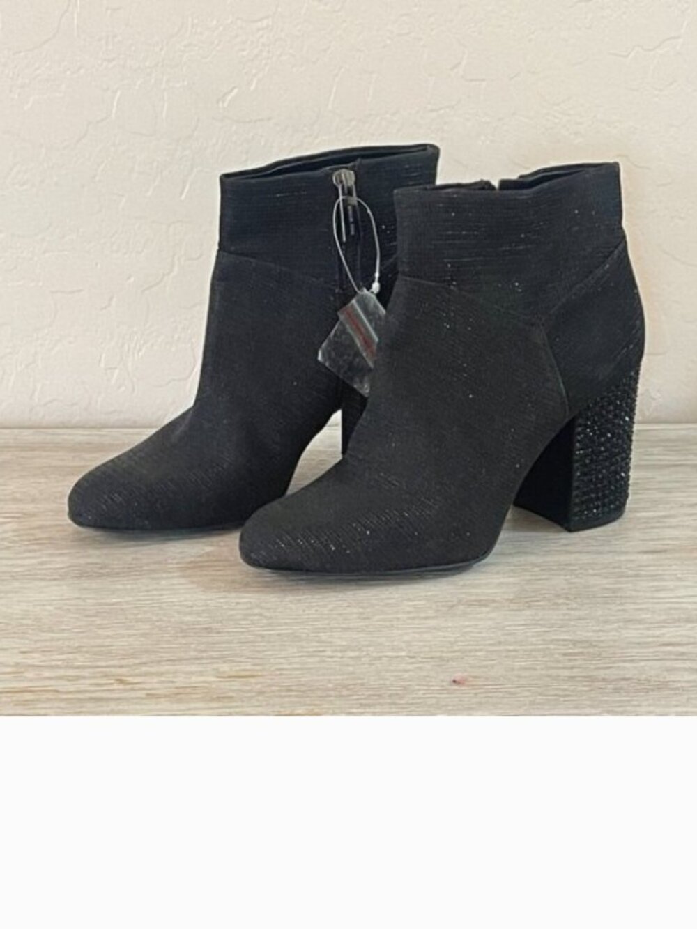 New Michael Kors Ankle Boots 6 Black Sparkle Glitter Crystals Heel Side Zip